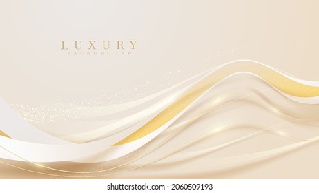 Pastel yellow color luxury background with glitter golden curve line