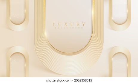 Pastel yellow color luxury background with glitter golden curve line