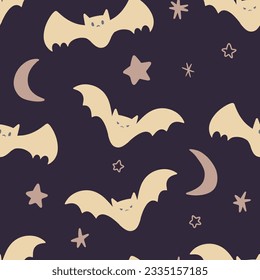 Pastel Yellow Halloween Flying Bats Night Pattern
