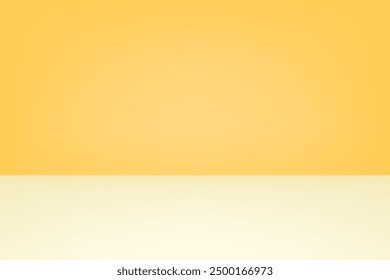 Pastel yellow studio background. Space for selling products on the website. Yellow and cream Background Empty Room Studio with table. Vector illustration.