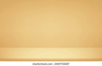Pastel yellow studio room background. Yellow background vector 3d with podium. Empty room with light effect. Space for selling products on the website. Business backdrop. Vector illustration.