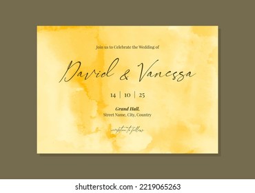 Pastel yellow watercolor wedding invitation card template