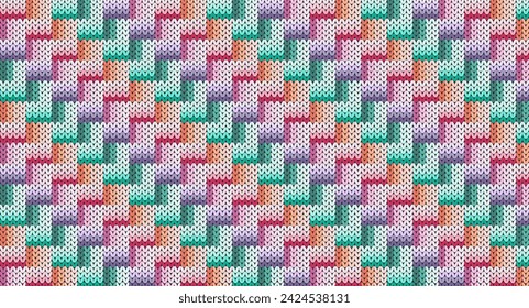 Pastel zigzag and square knitted pattern, Festive Sweater Design. Seamless Knitted Pattern