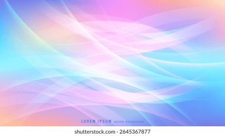 Pastel-colored geometric abstract background featuring layered translucent waves and soft, flowing curves. Vector illustration