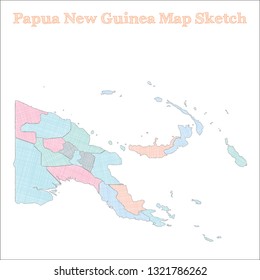 Pastel-colored hand-drawn map of Papua New Guinea. Simple vector illustration.