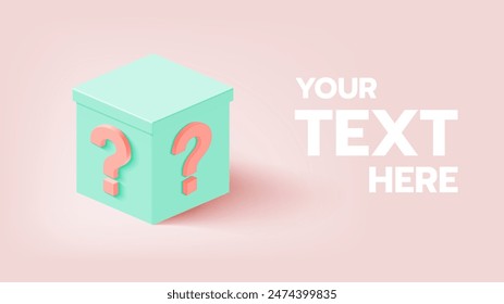 A pastel-colored mystery box with question marks, offering space for personalized text. Ideal for advertising surprise gifts, customizable content, and creative branding opportunities.