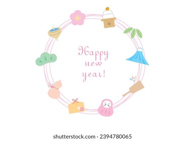 Pastel-colored New Year's lucky frames(english with New Year's greetings)