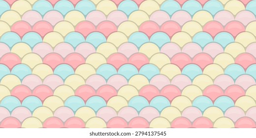 Pastelcolored overlapping scales create a charming, seamless pattern. Ideal for backgrounds, textiles, or stationery, this design evokes feelings of serenity and sweetness.