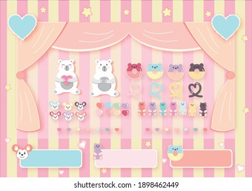 
Pastel-colored scenes contain objects such as bears, cakes, flowers, stars. 