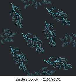 Pastel-colored seamless feather pattern. Seamless background with feathers of bird. Boho style