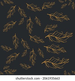 Pastel-colored seamless feather pattern. Seamless background with feathers of bird. Boho style
