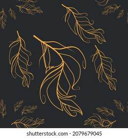 Pastel-colored seamless feather pattern. Seamless background with feathers of bird. Boho style