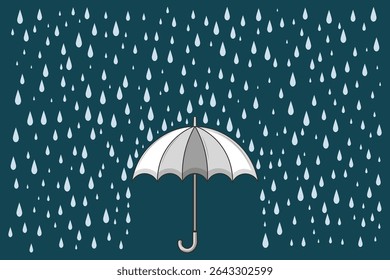 Pastel-colored umbrella in rain, flat cartoon vector for baby-themed digital art, kids wall posters, and weather scene illustrations
