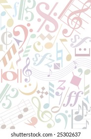 pastell coloured music signs on white background