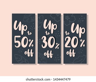 Pastelle banners summer sale for social media. Up to 50 percents sale. Vector illustration.