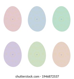 Pastels Easter six eggs. Illustration of happy easter with colorful egg decoration on white background. 