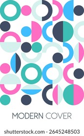 Um design de capa abstrata com tema pastel usando círculos suaves e meias-luas em contraste vibrante.