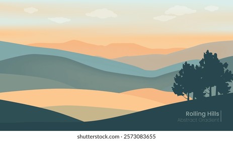 Pastel-Toned Hills and Trees Abstract Vector BG Background