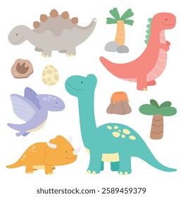 pastel-toned illustration with cute dinosaurs and accessories