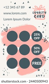 Pastel-toned loyalty card with numbered circles, vector illustration isolated on blue.