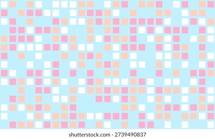 Pasteltoned square mosaic pattern.  A charming, playful design ideal for backgrounds, website headers, or textile prints.  Evokes feelings of softness, happiness, and modern simplicity.