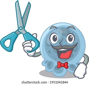 Pasteurella talented barber cartoon character design working in the barbershop. Vector illustration