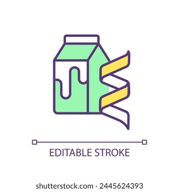 Pasteurized milk package RGB color icon. Dairy products, proteins bacteries. Food security, bacteriology. Organic materials. Isolated vector illustration. Simple filled line drawing. Editable stroke
