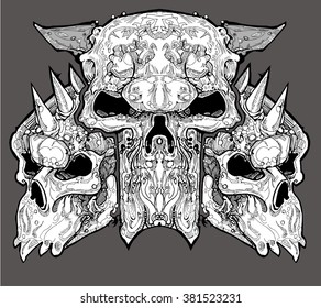 Pastiche three skulls.