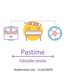 Pastime concept icon. Outdoor recreation idea thin line illustration. Barbecue. Summer rest. Vector isolated outline drawing. Editable stroke