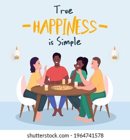 Pastime social media post mockup. True happiness is simple phrase. Web banner design template. Fun activity booster, content layout with inscription. Poster, print ads and flat illustration