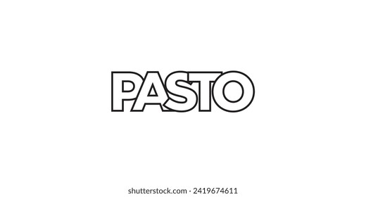 Pasto in the Colombia emblem for print and web. Design features geometric style, vector illustration with bold typography in modern font. Graphic slogan lettering isolated on white background.