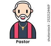 Pastor avatar character cartoon design style, Editable vector stroke outline.