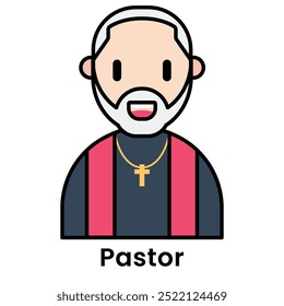 Pastor avatar character cartoon design style, Editable vector stroke outline.