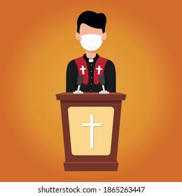 Pastor character wearing medical mask illustration in flat style