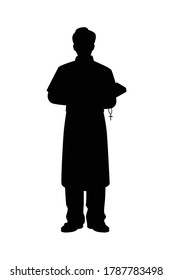 Pastor with christian cross and bible silhouette vector