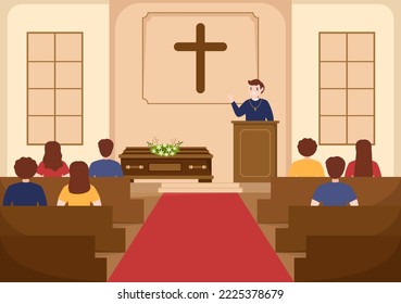 Pastor Giving a Sermon of God in Cassock at a Catholic Church from Pulpit and Baptism in Flat Cartoon Hand Drawn Templates Illustration