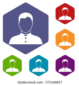 Pastor icons set rhombus in different colors isolated on white background