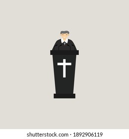 pastor, preacher at the pulpit in the church, vector illustration