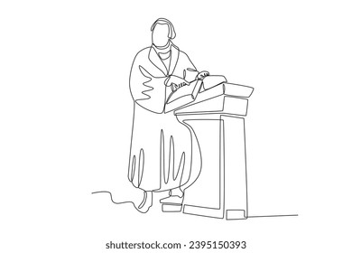 A pastor preaching the Bible. Reforma protestante one-line drawing