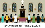 Pastor was preaching in church listening to the public.