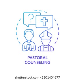 Pastoral counseling blue gradient concept icon. Priest spiritual advice. Christian support abstract idea thin line illustration. Isolated outline drawing. Myriad Pro-Bold font used