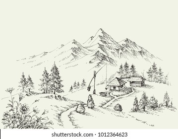 Pastoral site in the mountains. Pure alpine idyllic landscape