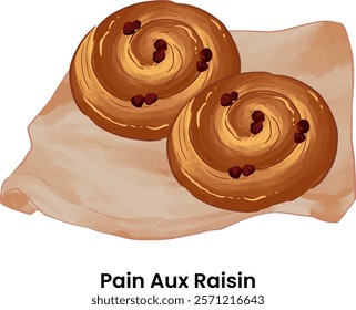 Pastries and Bread Illustration Pain Aux Raisin