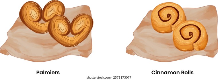 Pastries and Bread Illustration Palmiers Cinnamon Rolls