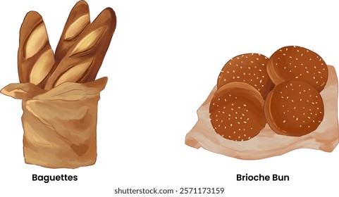 Pastries and Bread Illustration Set