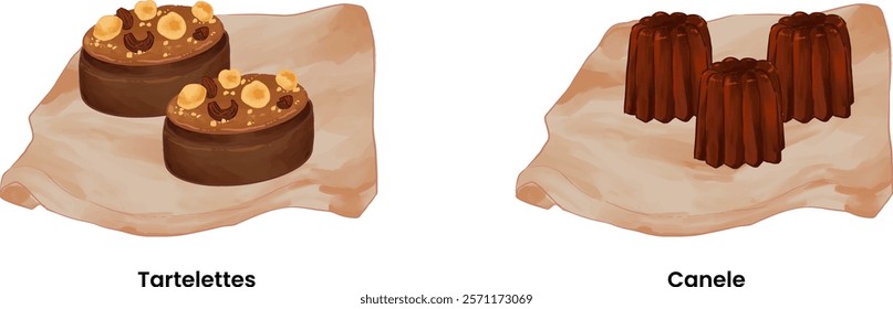 Pastries and Bread Illustration Tartelettes Canele