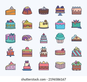 Pastries and cake icon set