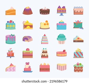 Pastries and cake icon set