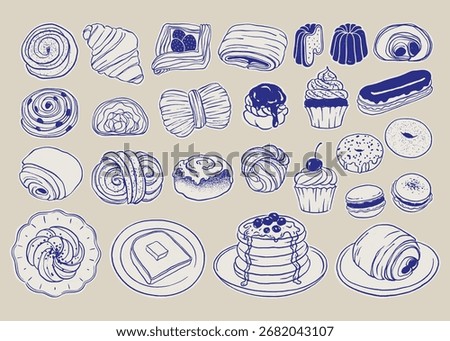Pastries Collection Hand Drawn Bakery Desserts, Artisan Sweets, Vintage Sketch Style