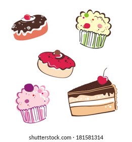 pastries collection over white background, with a variety of toppings, vector illustration